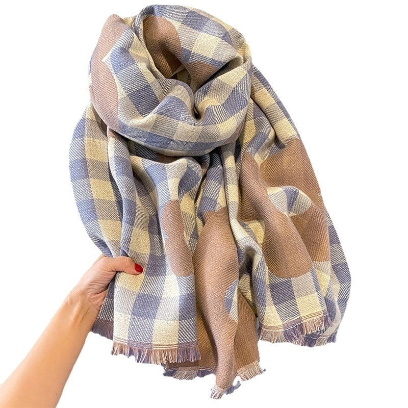Women's Elegant Lady Modern Style Plaid Imitation Cashmere Scarf