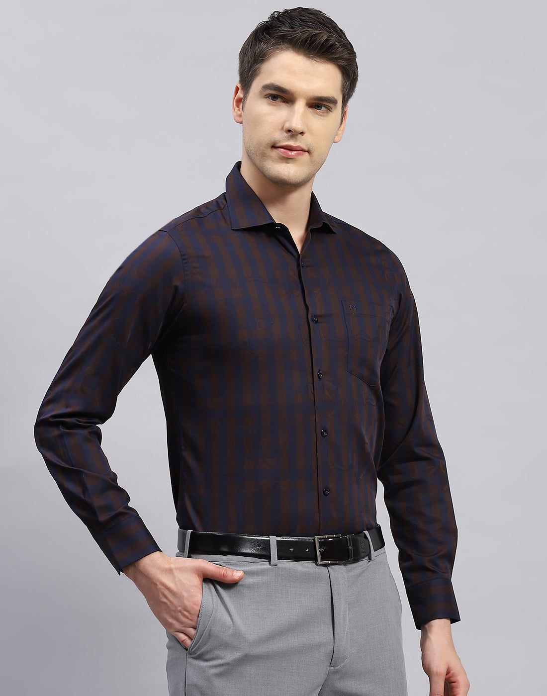 Men Brown Check Collar Full Sleeve Shirt