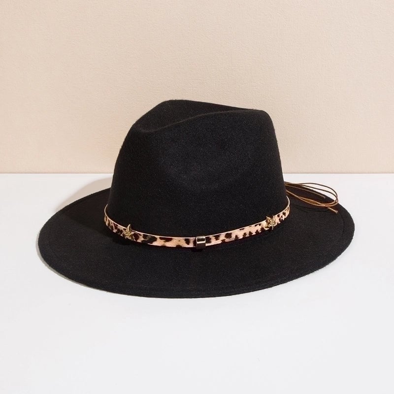 Unisex Basic Cowboy Style Solid Color Belt Buckle Wide Eaves Fedora Hat