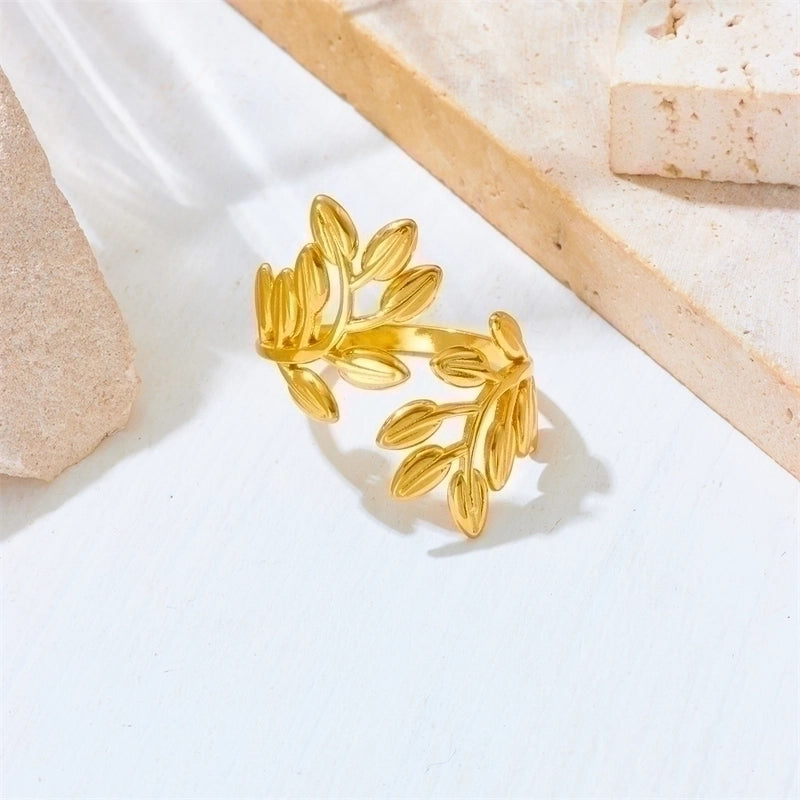 Titanium Steel 18K Gold Plated Minimalist Inlay Circle Rhinestones Open Rings
