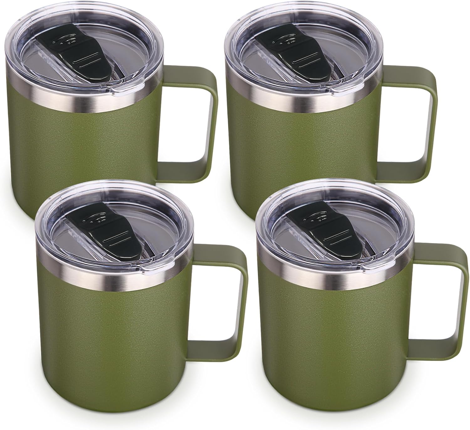 Volhoply 14oz Insulated Stainless Steel Coffee Mug with Leakproof Lid,Double Wall Vacuum Travel Coffee Cup with Handle,Reusable Metal Tumbler,Camping Mugs Keep Hot/Cold,Christmas Gifts(Black,1