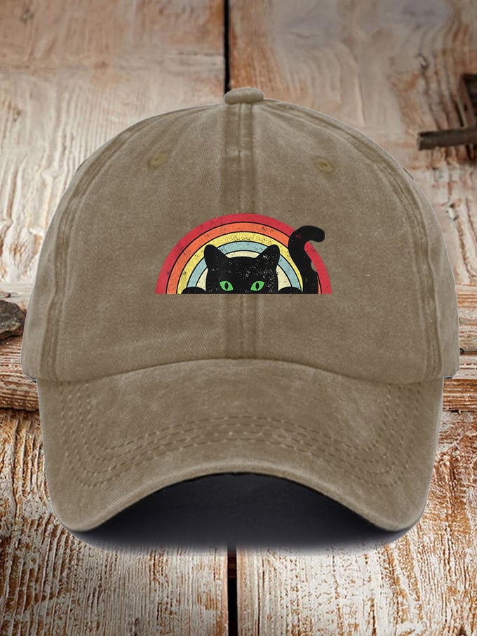 Unisex Rainbw Black Cat Alzheimer's Awareness Printed Hat