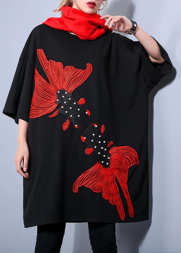 Unique black printing Cotton Wardrobes plus size Fabrics o neck European short Summer Dresses