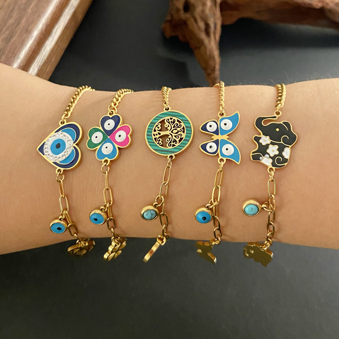 Women Expressive Eye Heart Stainless Steel Oil Dripping Bracelets