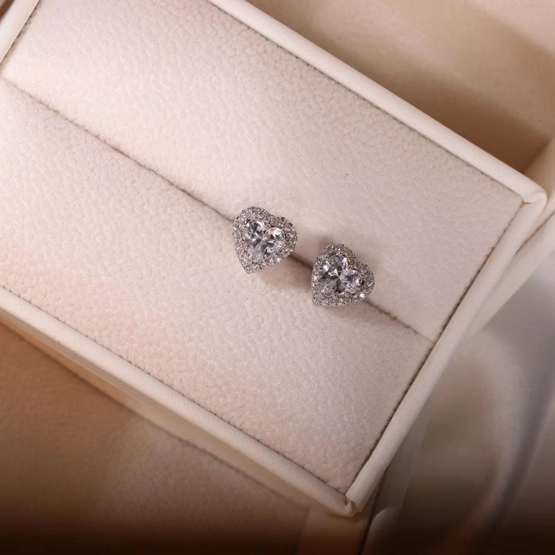 Titanium Steel Lady Inlay Heart Shape Zircon Necklace Earrings Rings