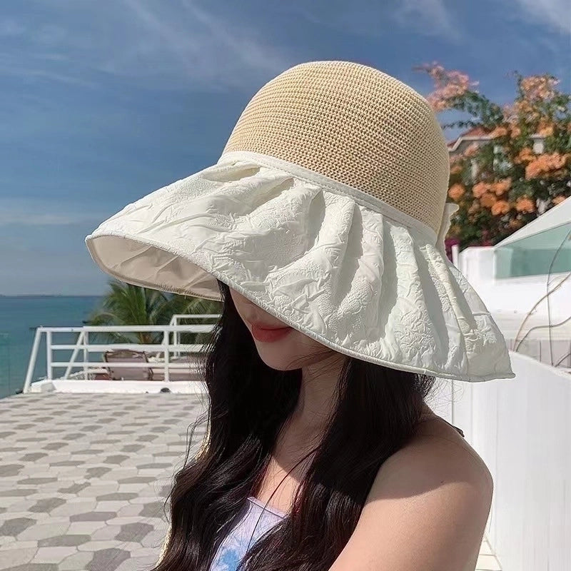Women's Elegant Solid Color Bow Knot Big Eaves Sun Hat