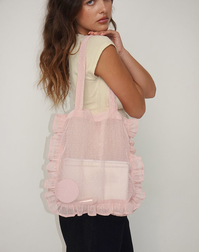 Brinana Tote Bag in Textured Chiffon Pink