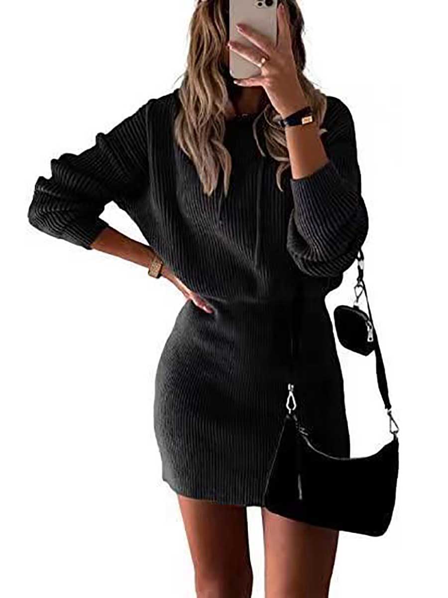 Solid Color Hooded Waisted Knit Wrap Skirt