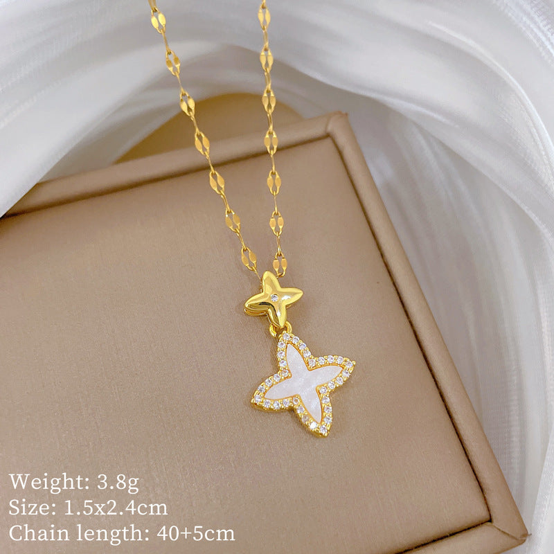 Copper Micro-Inlaid Cross Fashionable And Gorgeous Full Diamond Necklace For Women All-Match Clavicle Chain Titanium Steel