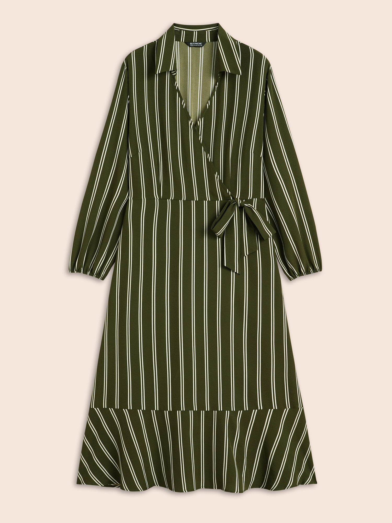 Striped Tie Knot Lantern Sleeve Dress