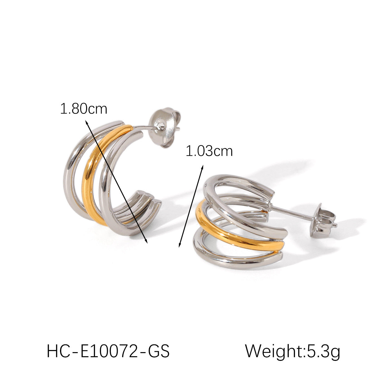 C-Shaped 18K Gold Stainless Steel Earrings Design Three-Layer Titanium Steel Earrings Female Earrings