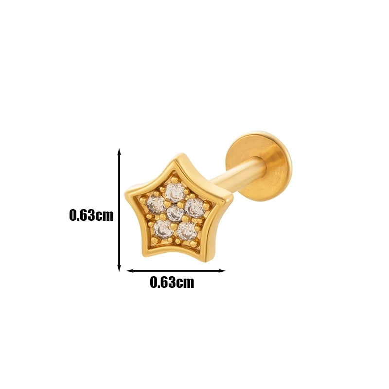 1 Piece Lip Rings Cool Style Pentagram Flower Butterfly 316L Stainless Steel  Copper Plating Inlay Zircon