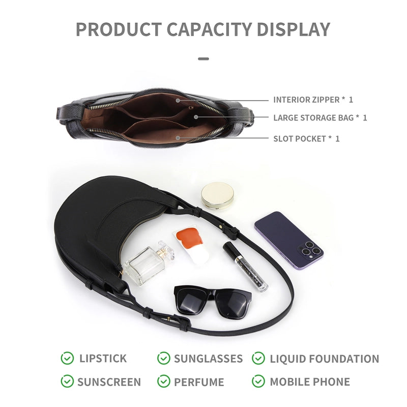 Women's Pu Leather Solid Color Basic Classic Style Dumpling Shape Zipper Underarm Bag