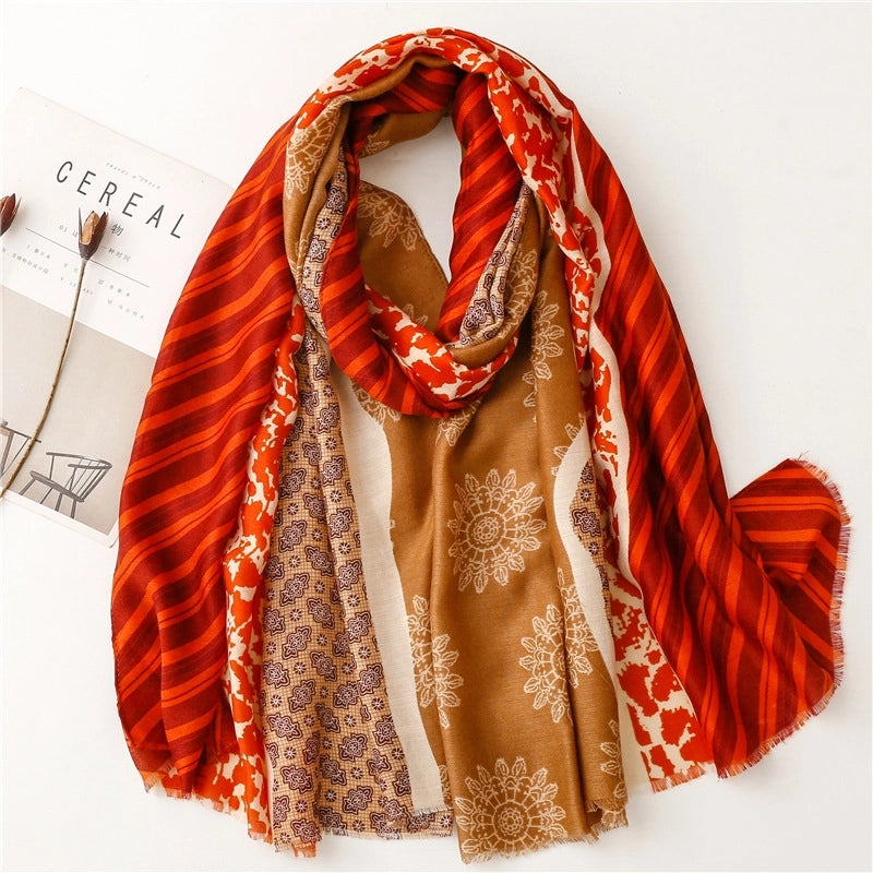 Women's Fashion Color Block Polyester Winter Scarves