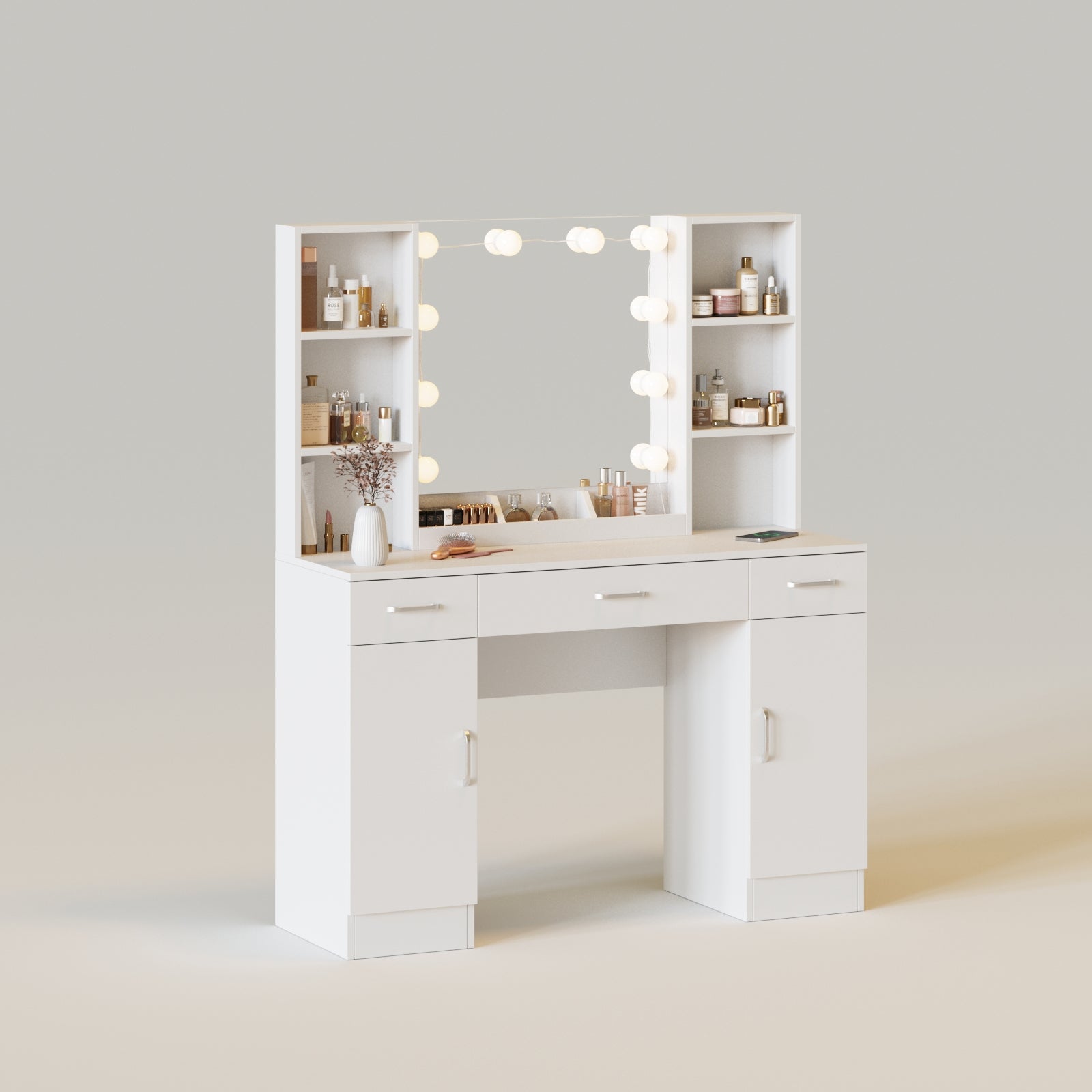 Large 45.2inch Makeup Vanity Table with Lighted Mirror