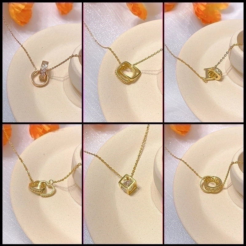 Titanium Steel Lady Inlay Heart Shape Flower Artificial Gemstones Pendant Necklace