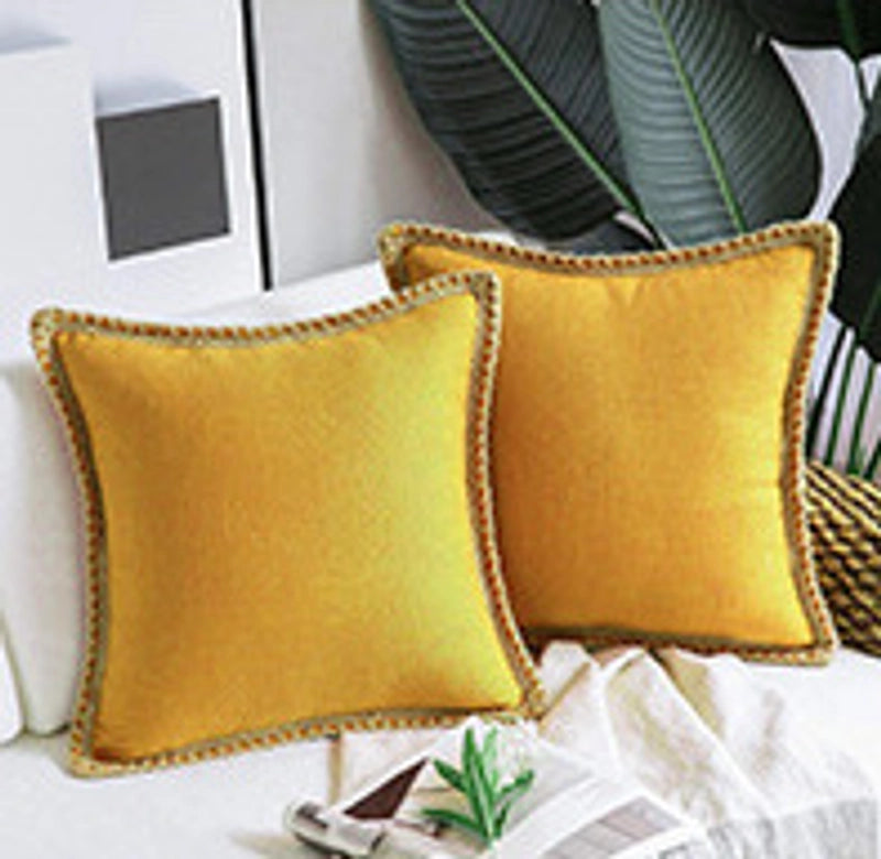 Solid Color Simple Comfortable Linen Edge Sofa Pillowcase Linen Cloth Ruffled Nordic Light Luxury Pillow Cushion Cover