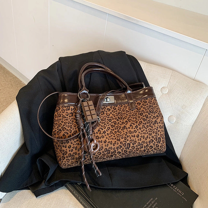 Women's Pu Leather Leopard Classic Style Square Lock Clasp Handbag Tote Bag Crossbody Bag
