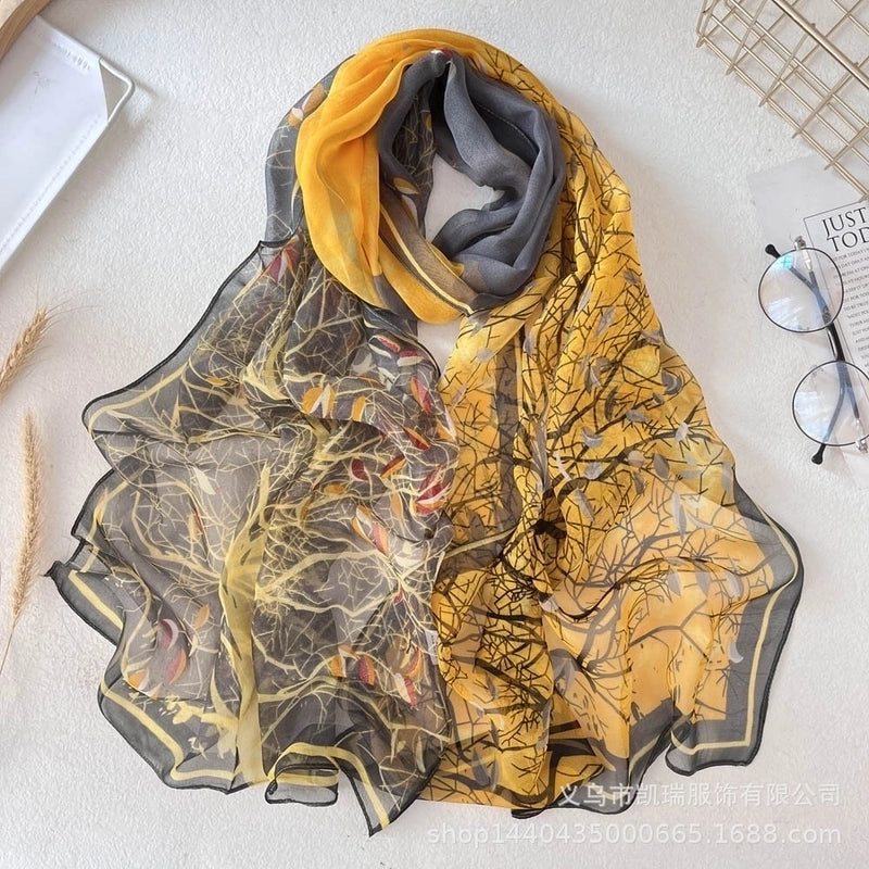 Women's Vacation Color Block Floral Polyester Silk Scarves