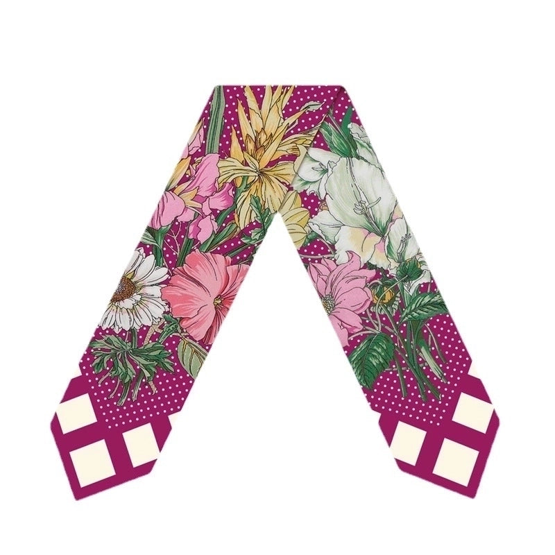 Women's French Style Flower Satin Printing Silk Scarves