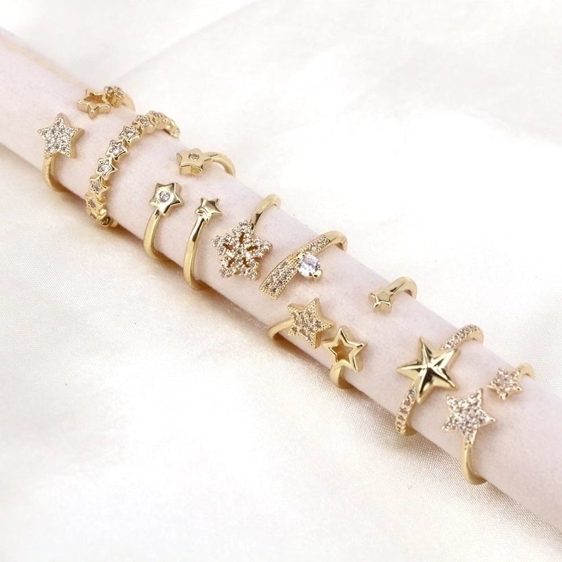 5 Pieces Fashion Star Copper Open Ring Plating Inlay Zircon Copper Rings