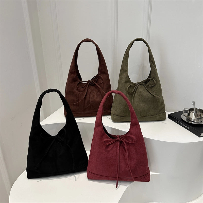 Women's Medium Pu Leather Frosted Solid Color Bow Knot Basic Classic Style Bucket Magnetic Buckle Shoulder Bag