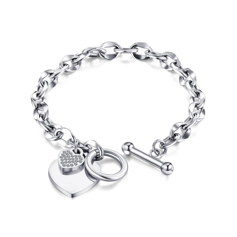 Minimalist Heart Shape Titanium Steel Asymmetrical Inlay Artificial Diamond Bracelets