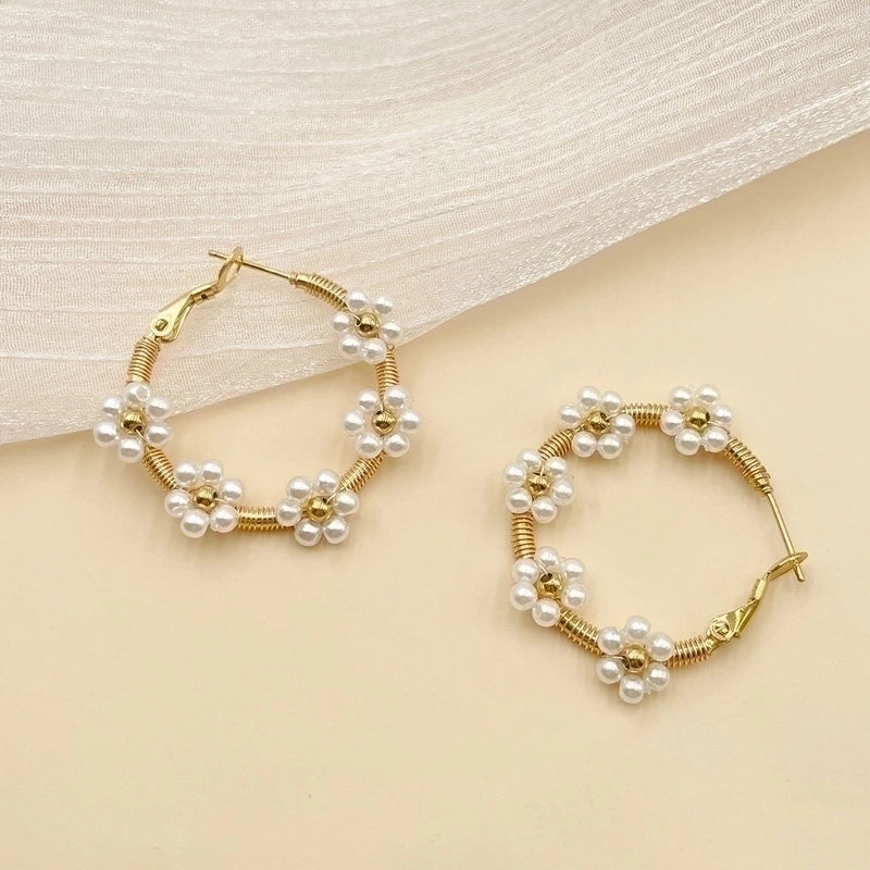 1 Pair Fashion Flower Plating 304 Stainless Steel Crystal Gold Plated Stainless Steel Earrings