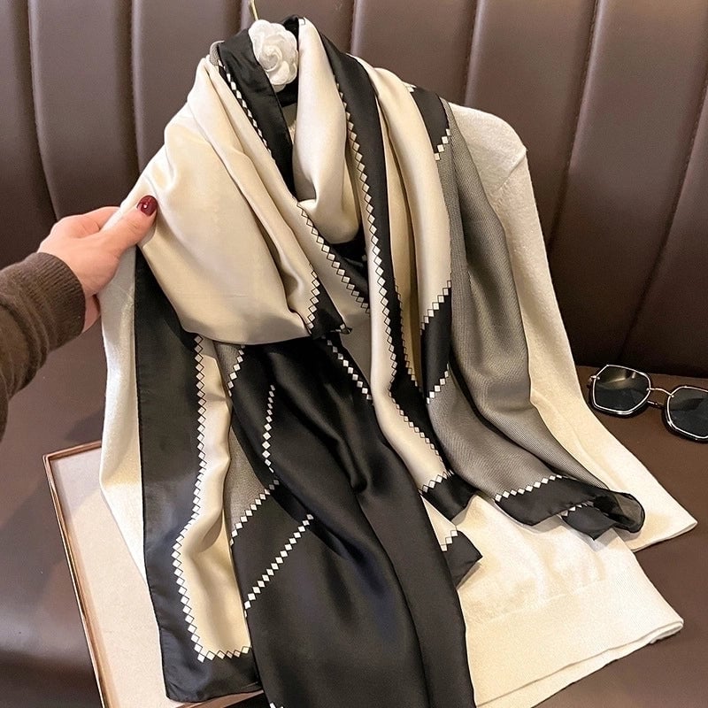 Women's Casual Color Block Satin Silk Scarf