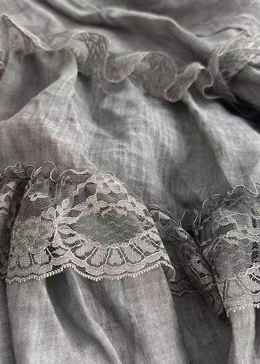 Vintage Grey Lace Elastic Waist Cotton Skirts Summer