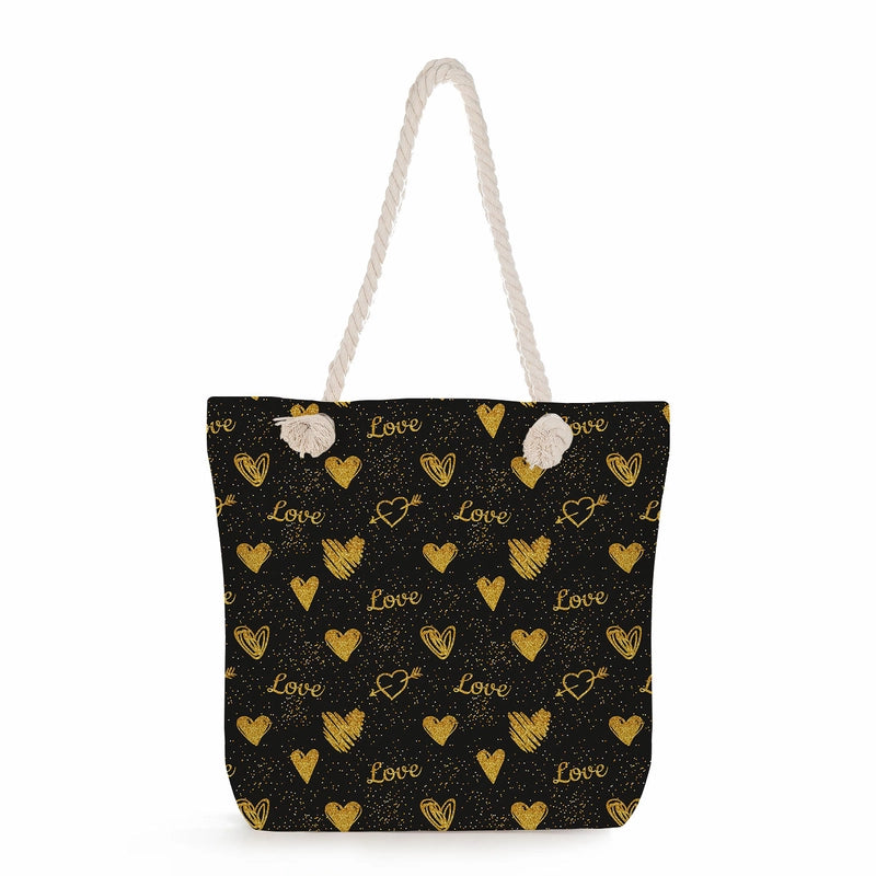 Women's Cotton And Linen Heart Shape Classic Style Square Zipper Tote Bag