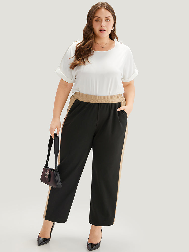 Two Tone Elastic Waist Pocket Pants