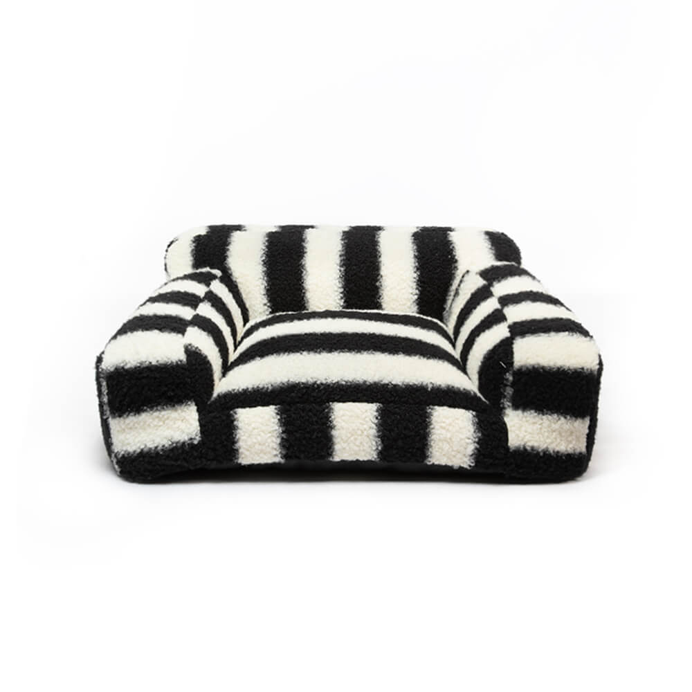 Bold Striped Faux Lambswool Wide Armrest Dog & Cat Sofa Bed