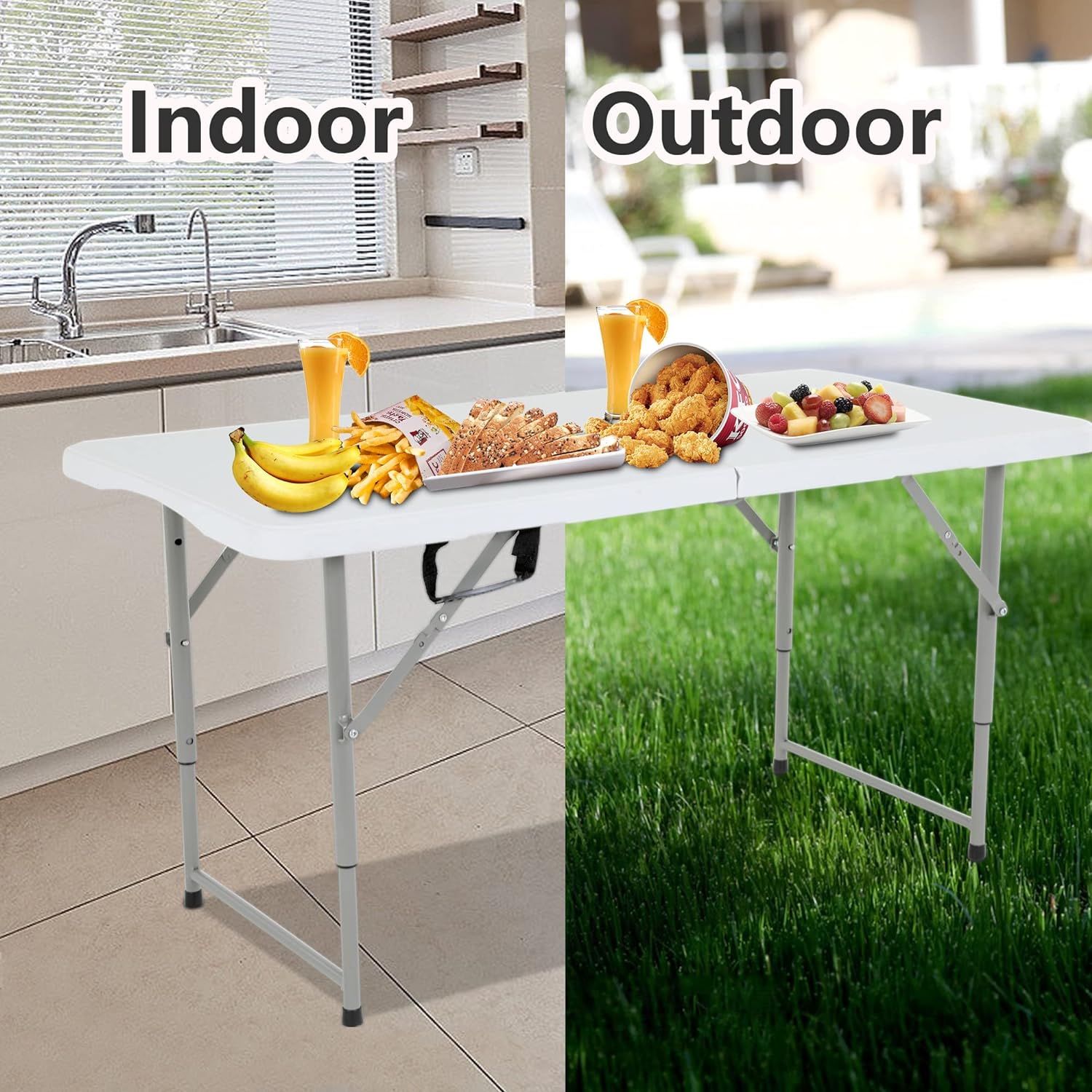 Folding. Half Portable Foldable Table for Parties. Backyard Events.White 1.2M