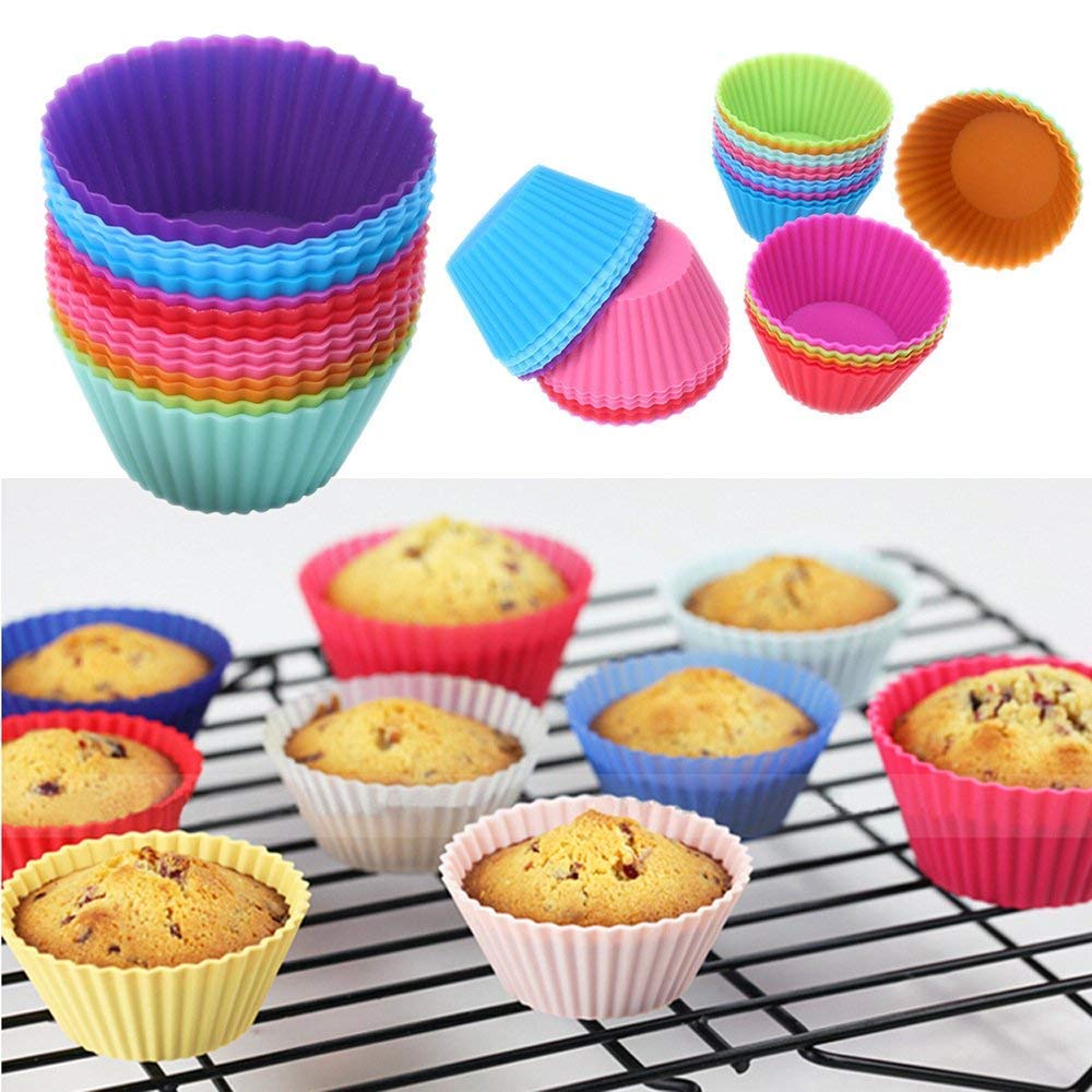 6 Pcs Cup Cake Mould Set Silicone – Multicolour Reusable Silicone Cupcake Moulds