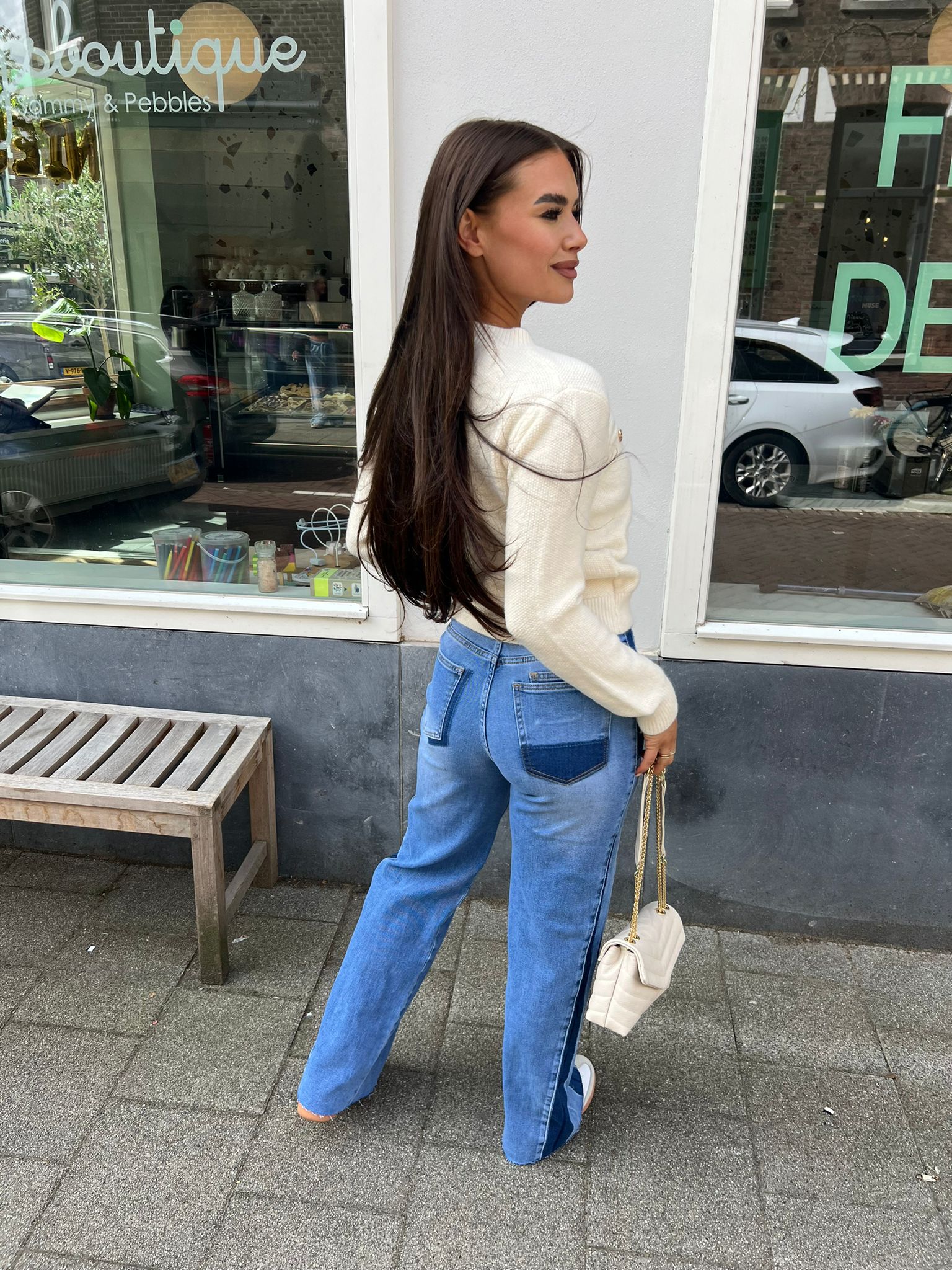 Denim jeans wide leg blue/ dark blue