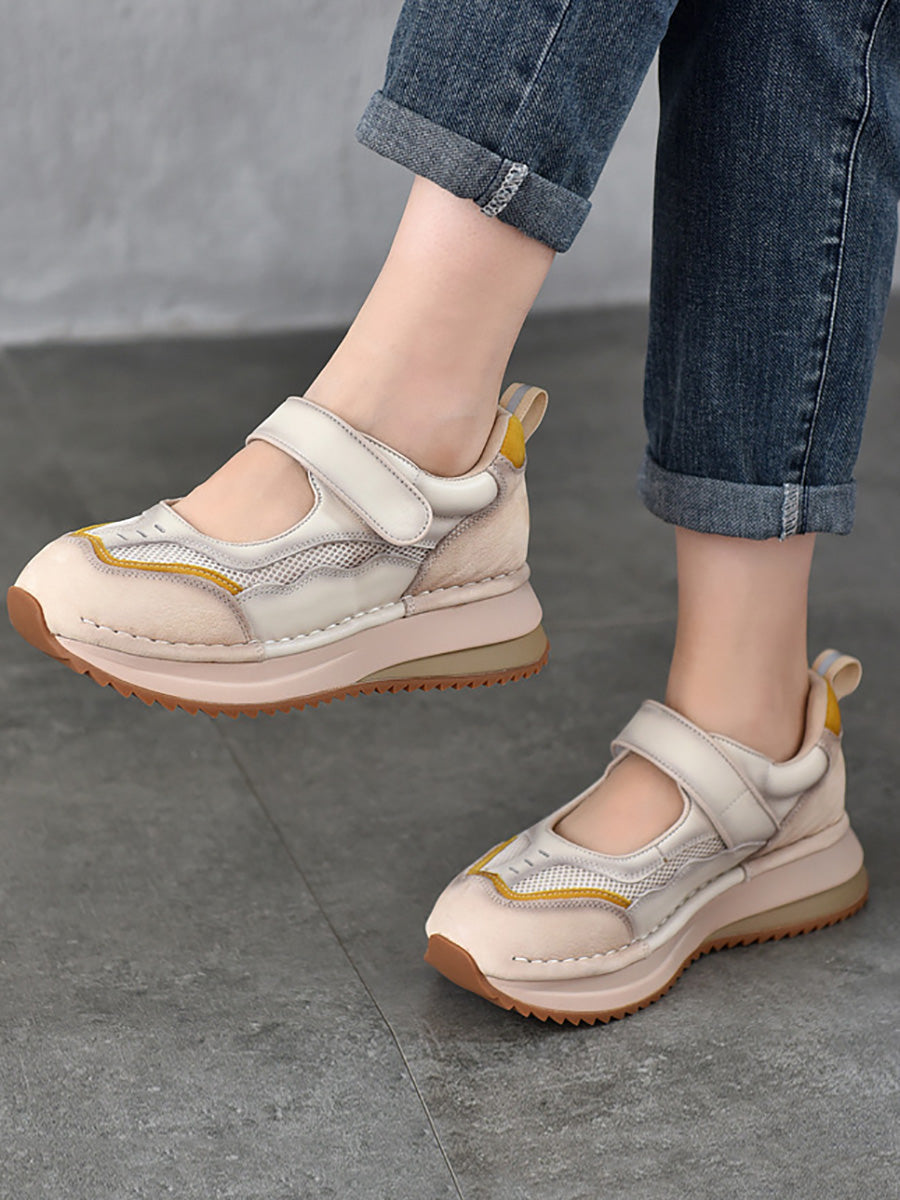 Women Casual Summer Leather Spliced Platform Shoes