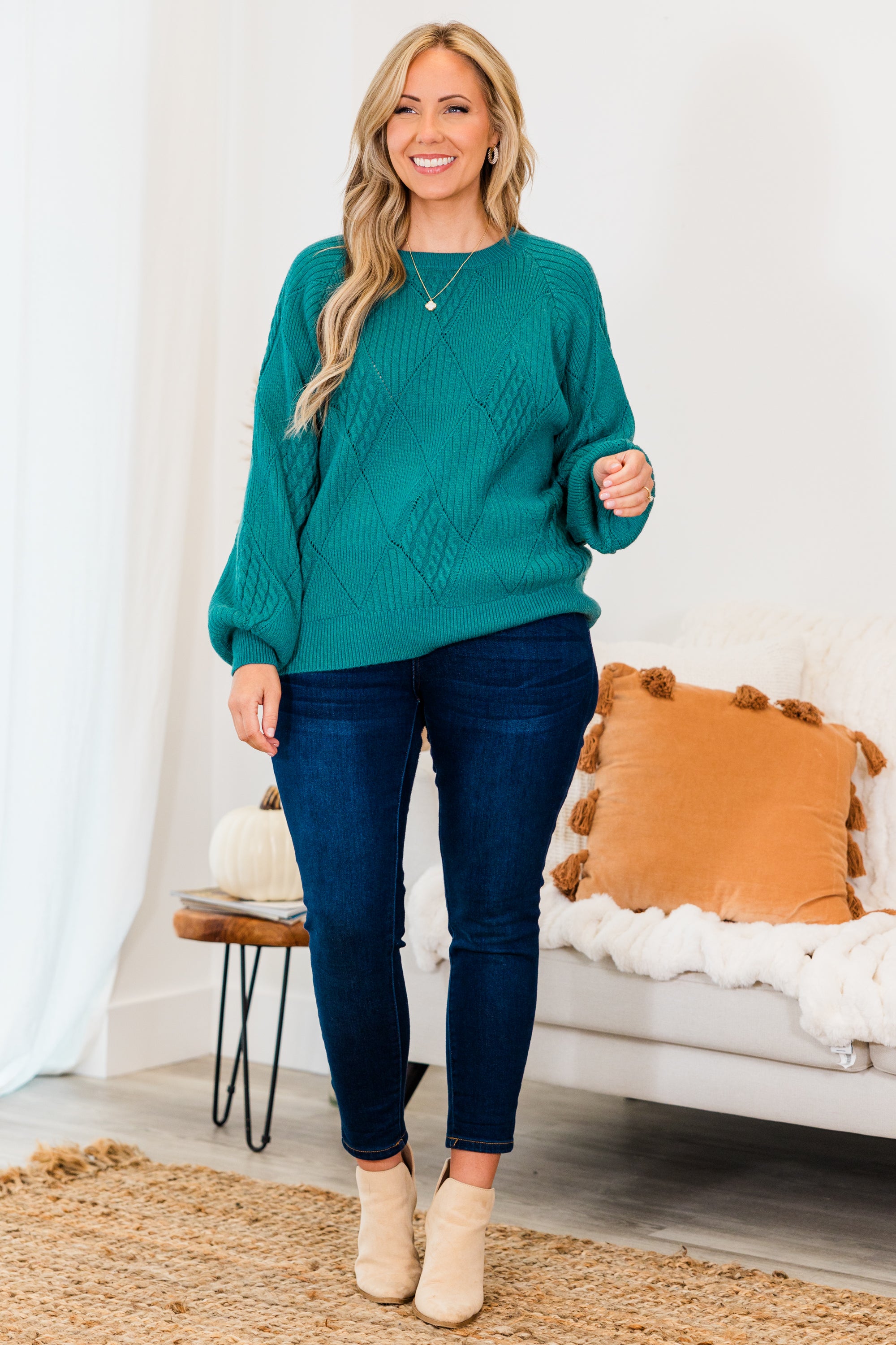 Open My Heart Sweater. Dark Turquoise