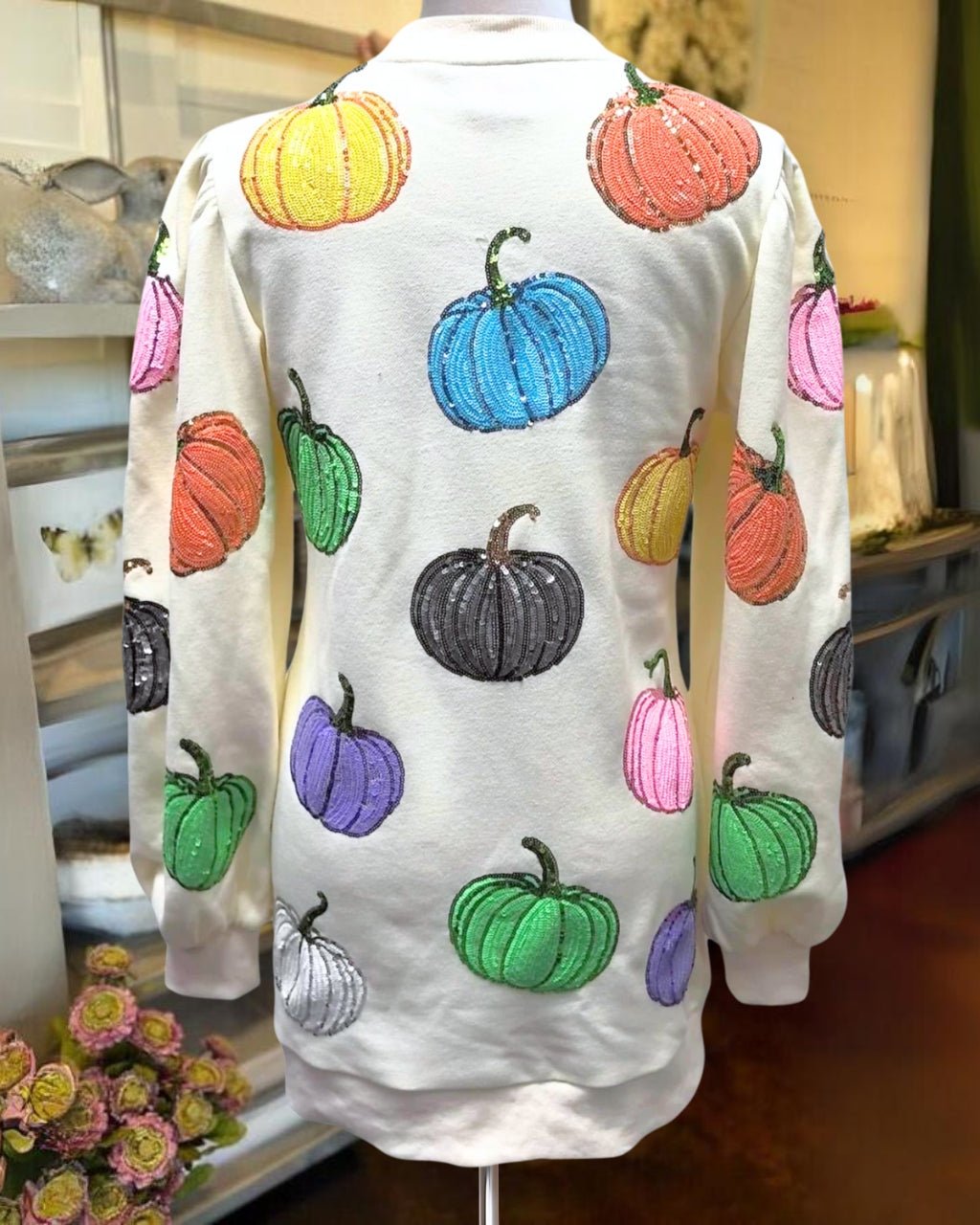 QOS Pumpkin Sequins Sweater Dress