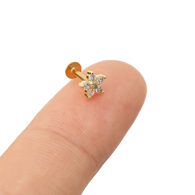 1 Piece Lip Rings Minimalist Classic Style Heart Shape Crown 316L Stainless Steel  Plating Inlay Zircon K Gold Plated Lip Rings Ear Cartilage Rings & Studs