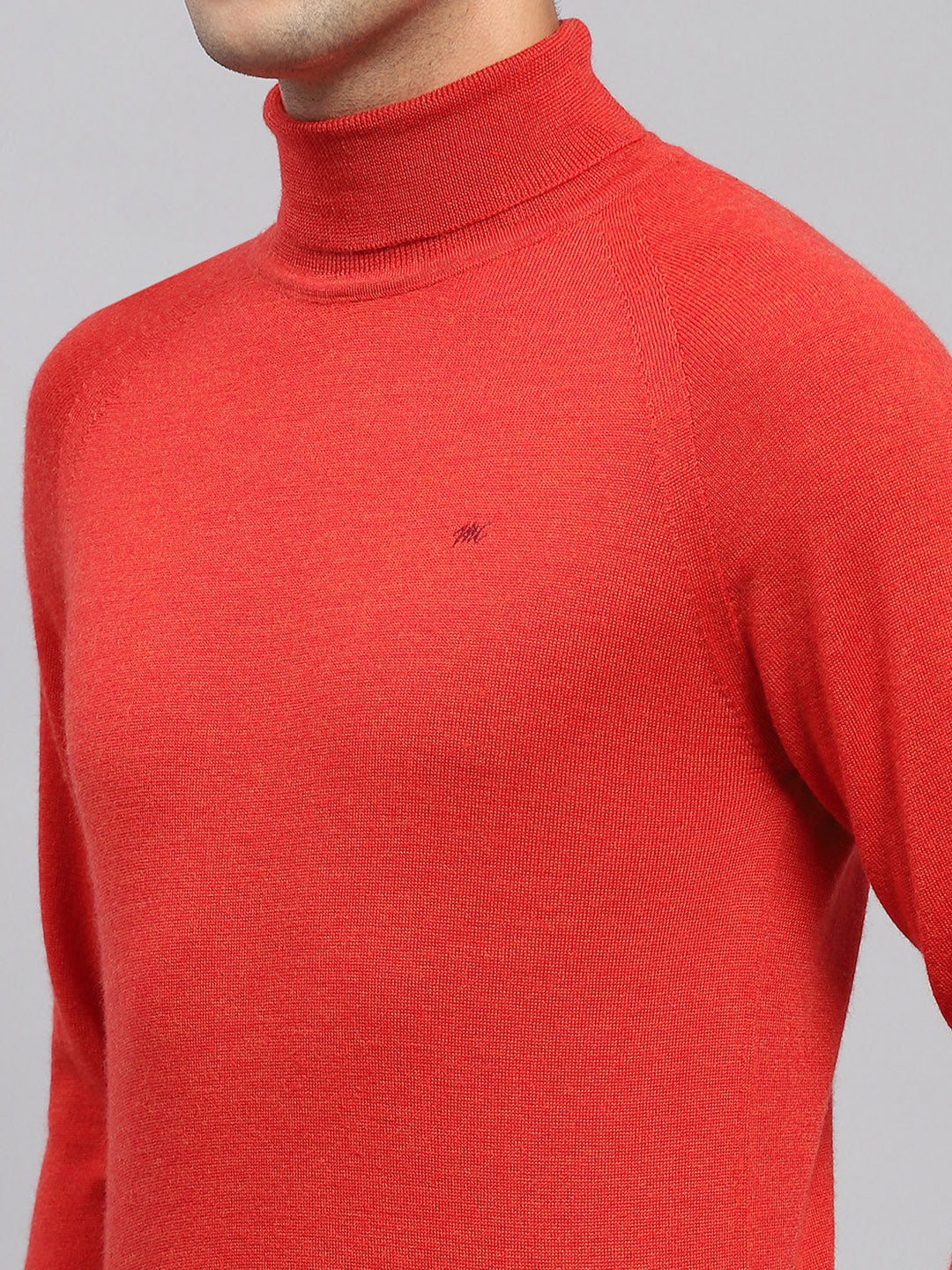 Men Red Solid Turtle Neck Full Sleeve Pullover