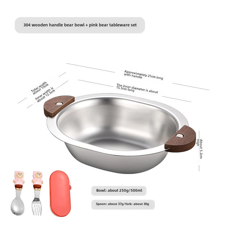 Bowl 304 Stainless Steel Creative Dessert Bowl With Handle Binaural Soup Bowl Salad Bowl Children Bear Bowl