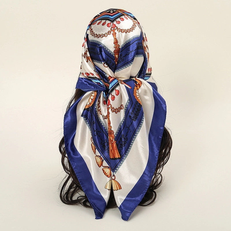 Women's Casual Retro Chains Print Satin Printing Scarf Kerchief