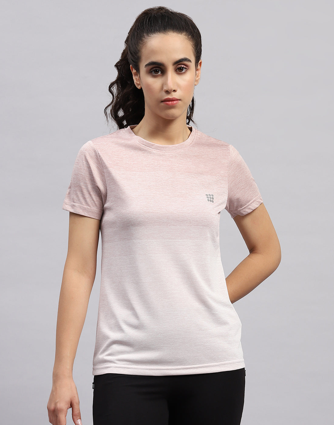 Women Pink Stripe Round Neck Half Sleeve Top
