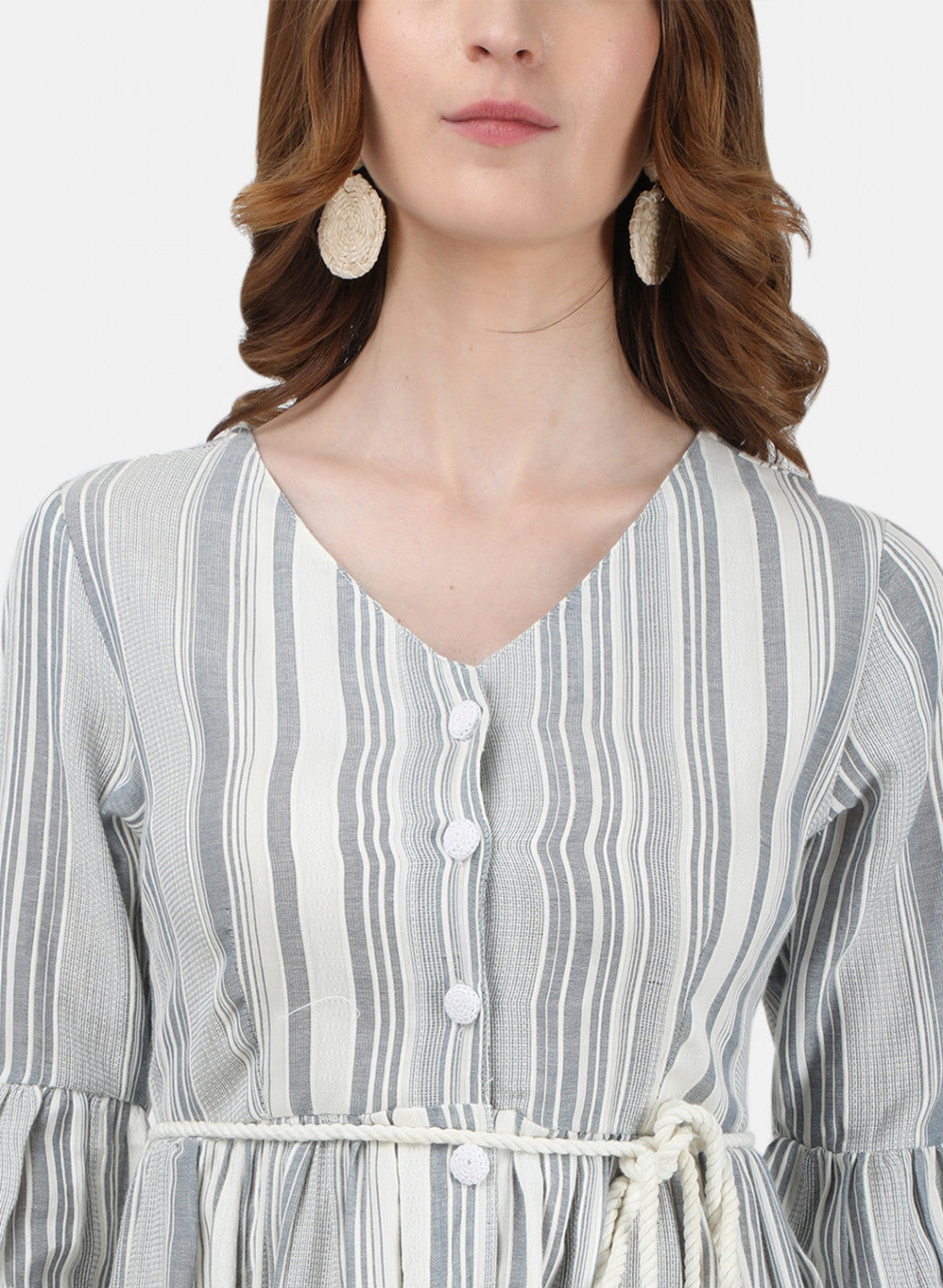 Womens Off White & Grey Stripe Tunic