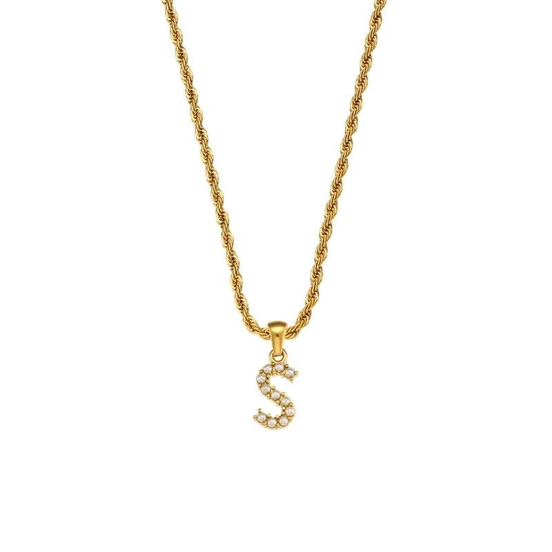 Fashion Letter 304 Stainless Steel Pearl 18K Gold Plated Plating Inlay Pendant Necklace