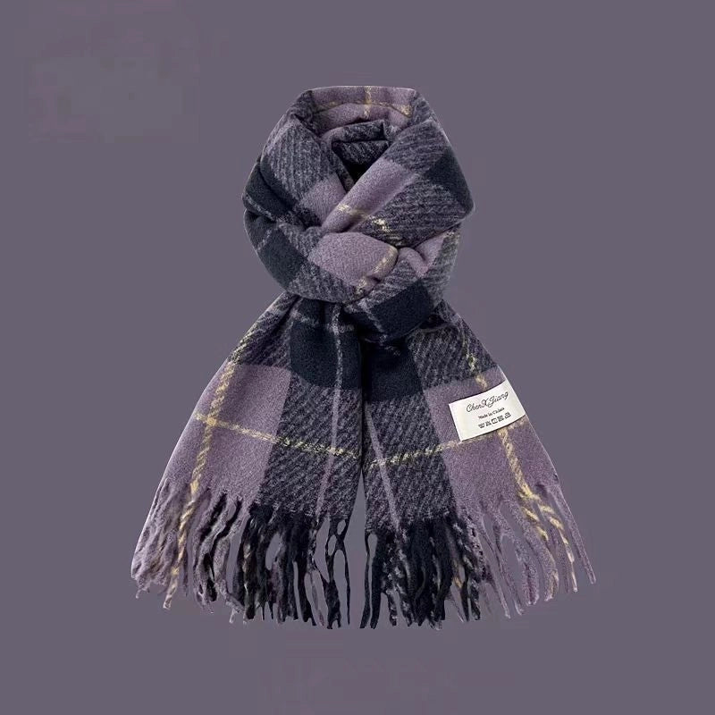 New Plaid Autumn And Winter White Scarf Women's  Atmosphere Warm Soft Tassel Shawl Scarf