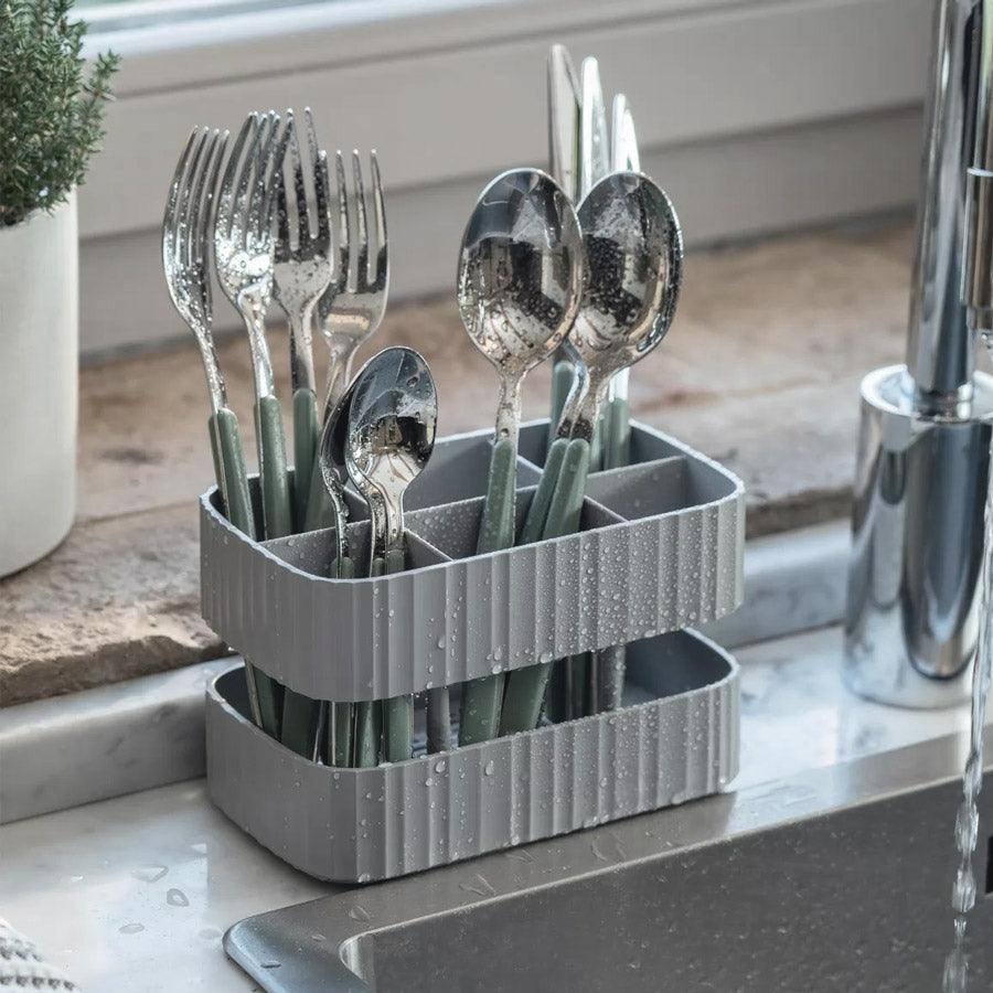 Drain & Safe Cutlery Drainer - Grey