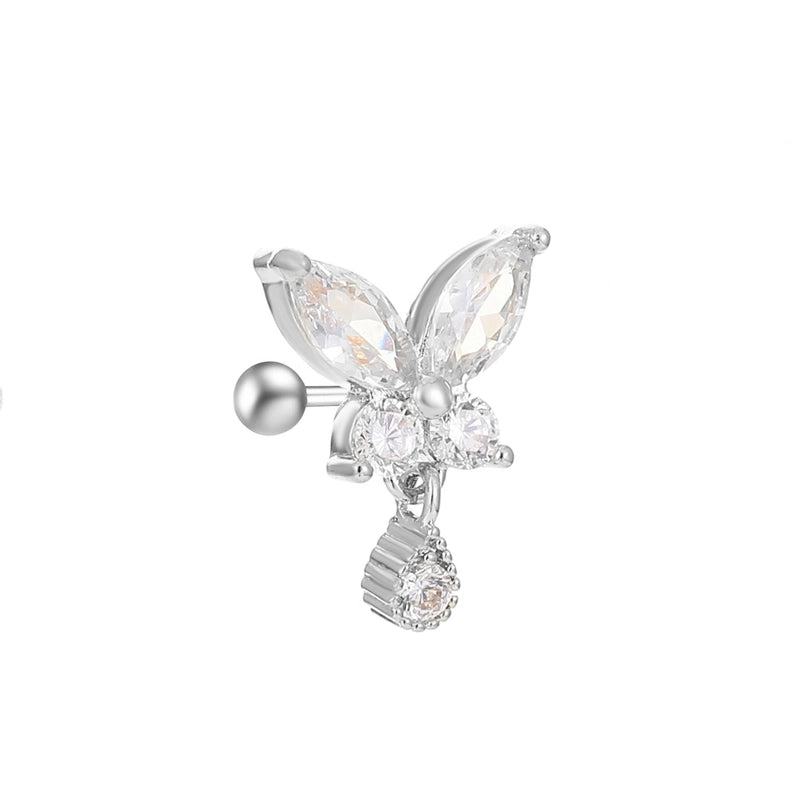 Vintage Micro-set Zircon Butterfly Flower Feather Heart Copper Screw Earrings