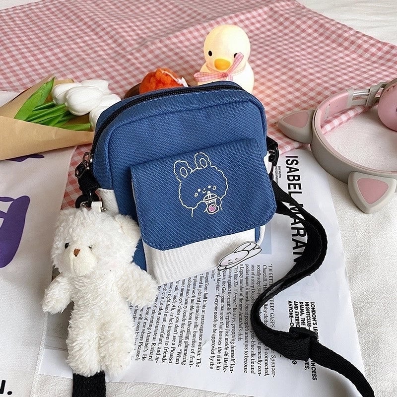 Women's Small Canvas Animal Color Block Basic Preppy Style Square Zipper Shoulder Bag Canvas Bag Crossbody Bag